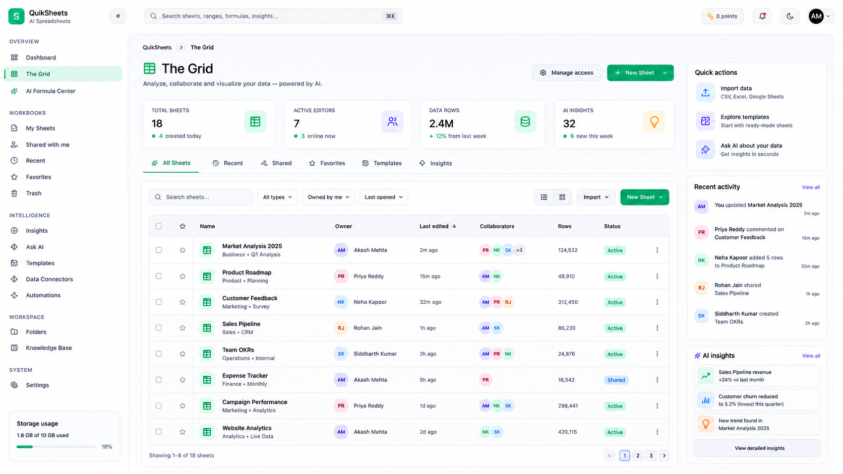QuikSheets product screen